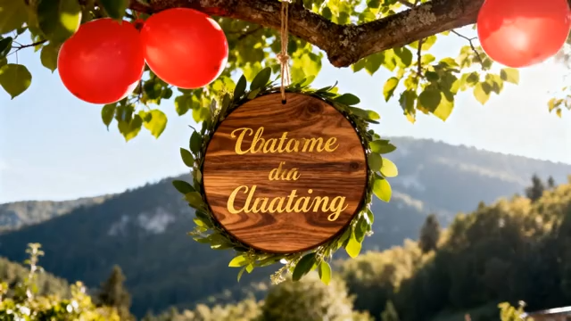 树上悬挂装饰牌与红气球4273#横屏 