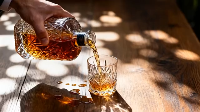 手往酒杯倒威士忌特写1625#横屏 