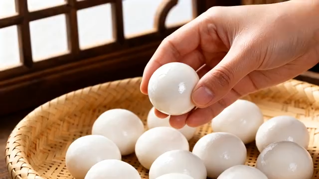 手拿起竹篮中的糯米汤圆2697#横屏 