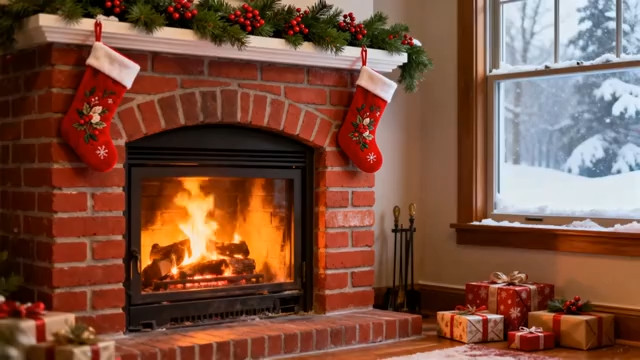 室内圣诞壁炉与礼物场景4738#横屏 