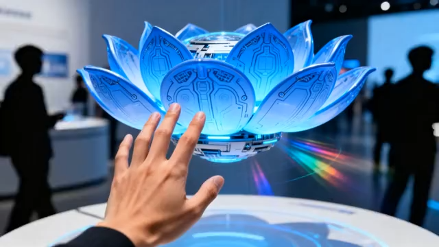 手触蓝色科技感莲花装置2000#横屏 