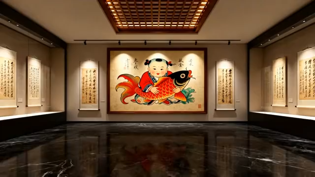 室内展示传统年画及书法作品3775#横屏 