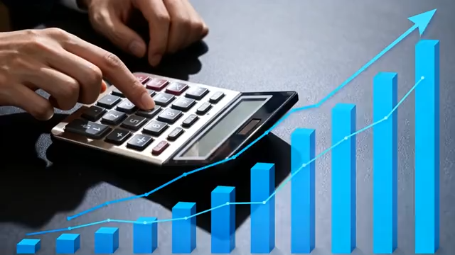 手按计算器旁柱状图表2210#横屏 