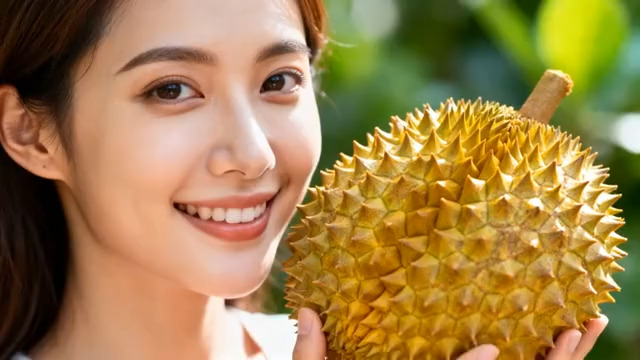  女子手持榴莲特写画面1185#横屏 	 
