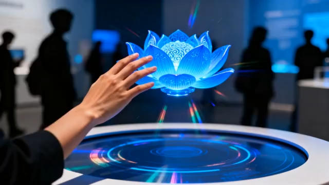 手触蓝色虚拟莲花科技素材1638#横屏 