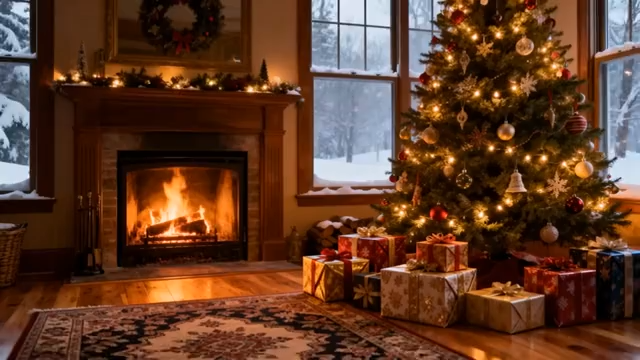 室内圣诞装饰及壁炉场景1777#横屏 