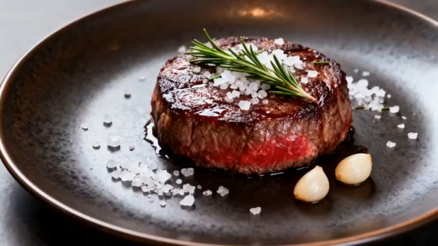  盘子里的牛排特写2854#横屏 	 