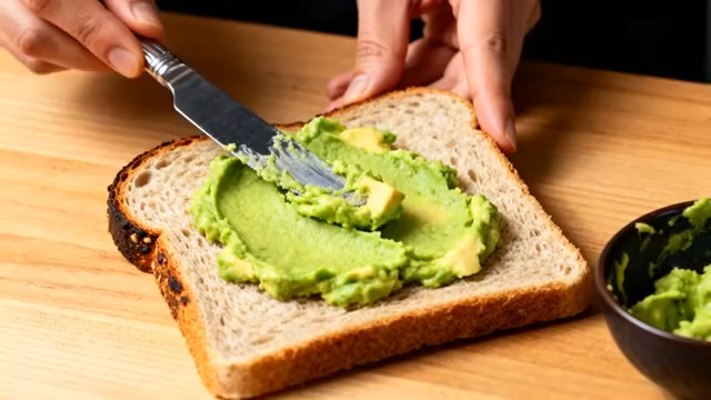 手部涂抹牛油果在面包上画面2620#横屏 