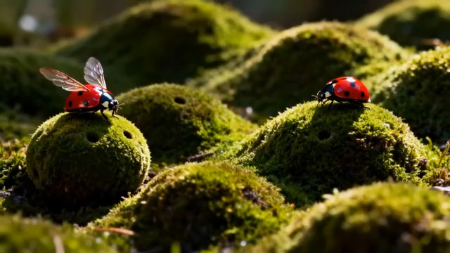  瓢虫在苔藓上的微距画面1400#横屏 	 