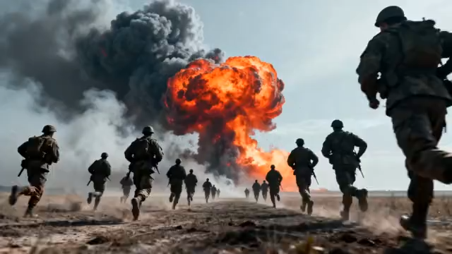 士兵在爆炸场景中奔跑2333#横屏 