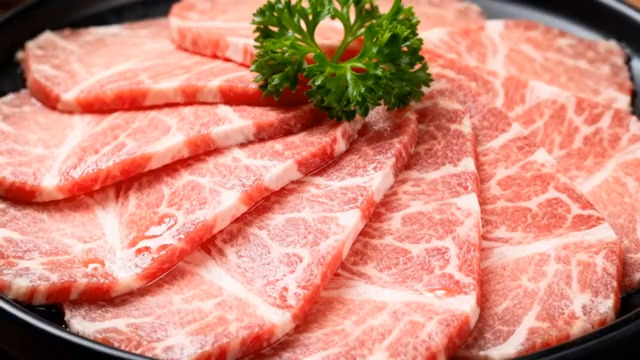  盘中新鲜牛肉切片特写1163#横屏 	 