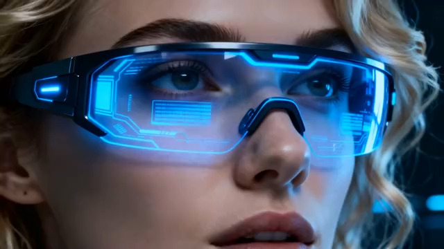  女性佩戴智能眼镜特写2477#横屏 	 