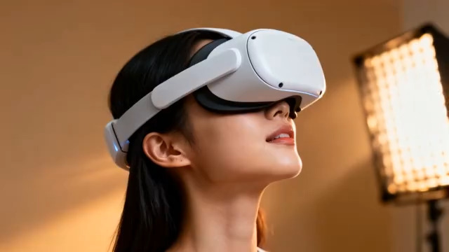  女性佩戴眼镜体验虚拟现实602#横屏 	 - 