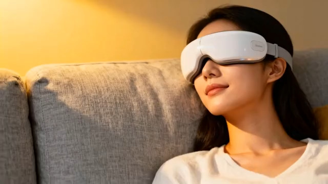  女性沙发上佩戴眼部按摩仪192#横屏 	 - 