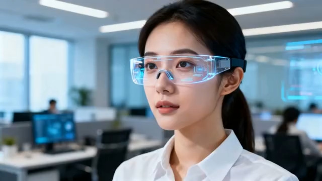  女性办公室佩戴眼镜1074#横屏 	 