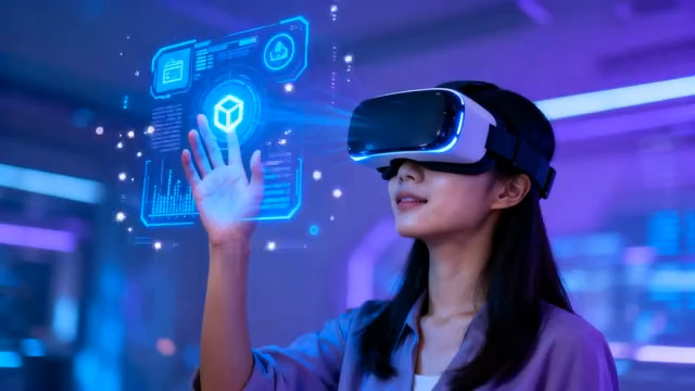  女性体验虚拟现实互动操作357#横屏 	 