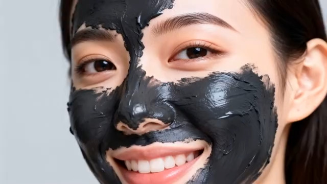  女性敷黑色面膜特写1260#横屏 	 -