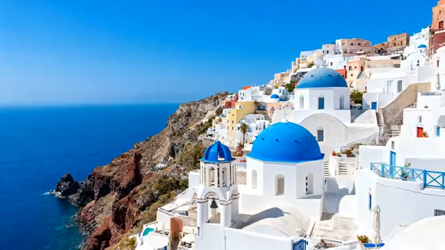 圣托里尼海岸蓝顶白房景观2731#横屏 