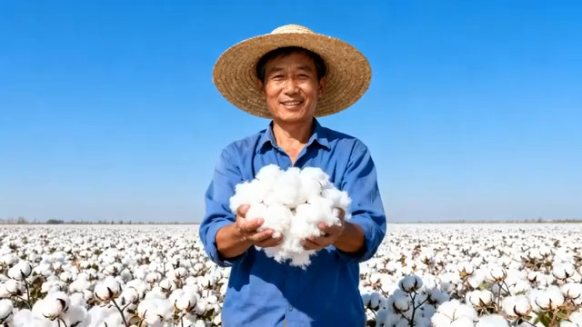  农民于棉田捧棉花839#横屏 	 