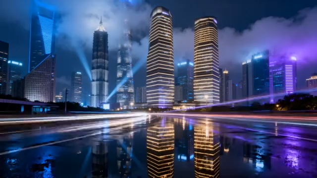 上海陆家嘴夜景城市风光108#横屏 