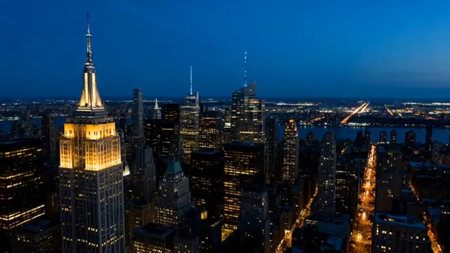  纽约曼哈顿摩天大楼夜景1071#横屏 	 -