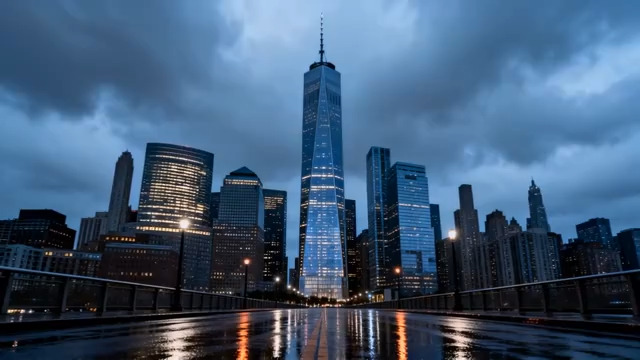  纽约摩天大楼夜景2171#横屏 	 