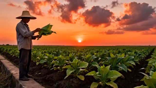  农民黄昏在农田查看蔬菜2252#横屏 	 - 