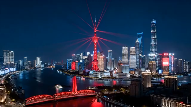 上海陆家嘴夜景航拍4510#横屏 