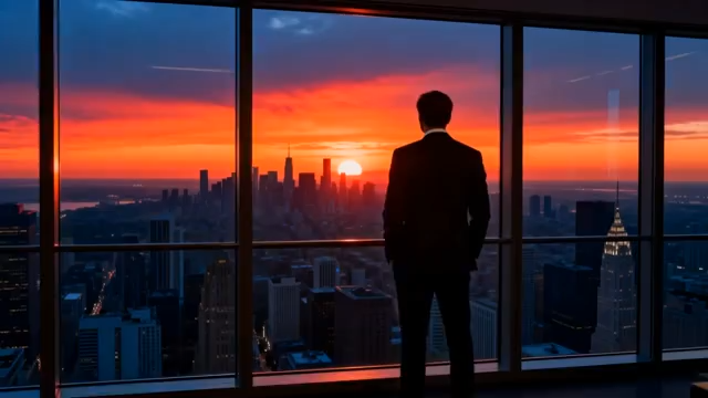 商务人士眺望城市日落景观3017#横屏 
