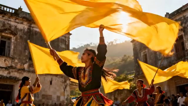 少数民族人物挥舞黄绸表演18#横屏 