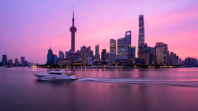 上海黄浦江畔陆家嘴黄昏景致2738#横屏 