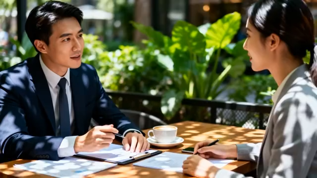 商务人士户外桌前交谈2998#横屏 