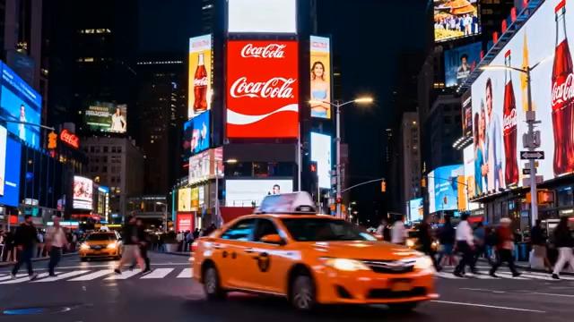  纽约街道夜晚行人与车流302#横屏 	 