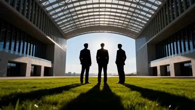 商务人士户外建筑前站立剪影5470#横屏 