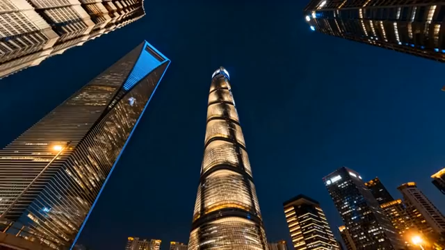 上海陆家嘴摩天大楼夜景2115#横屏 