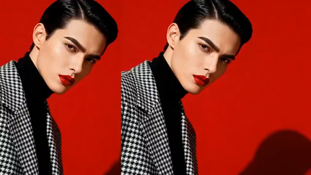  男性模特红底特写3056#横屏 	 