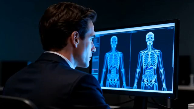  男士查看电脑人体骨骼图像2409#横屏 	 