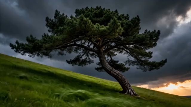 山坡上的孤树与阴沉天空4402#横屏 