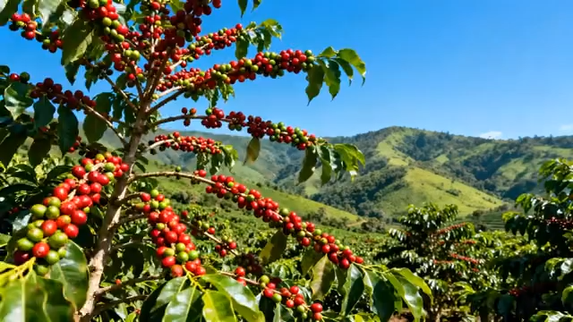 山坡上的成熟咖啡豆植株1479#横屏 