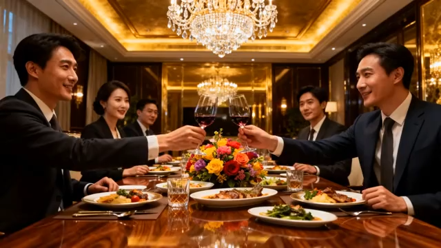 商务人士餐厅举杯聚餐3140#横屏 