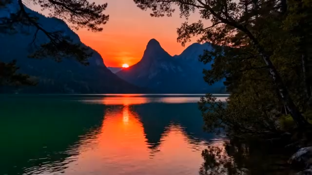 山水间日落湖面美景4906#横屏 