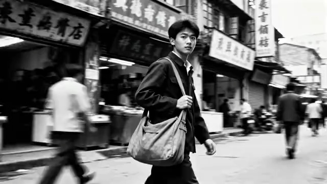  男子街头挎包行走902#横屏 	 -