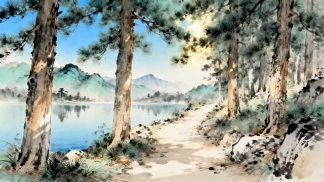 山水松林绘画素材881#横屏 