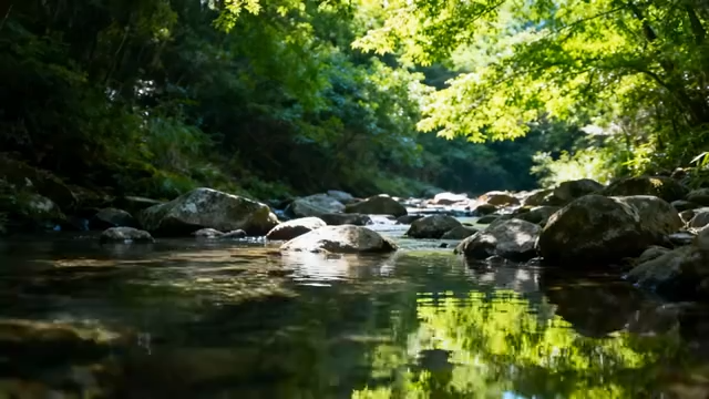 山林间溪流与岩石景观5147#横屏 