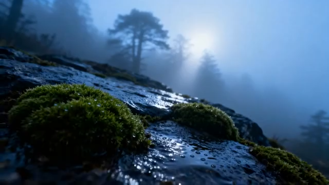 山林间带露水苔藓特写358#横屏 