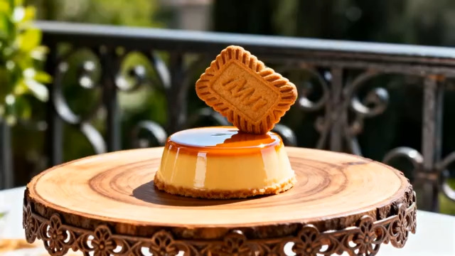  木盘上的布丁与饼干2912#横屏 	 