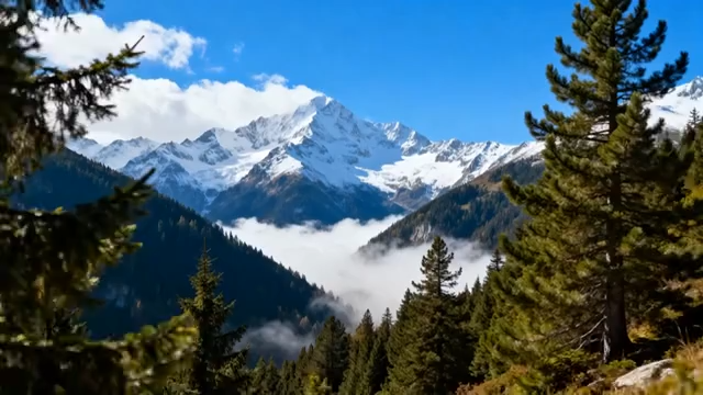 山林间的雪山全景1283#横屏 