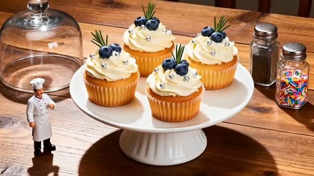  木桌摆盘精致纸杯蛋糕特写982#横屏 	 - 