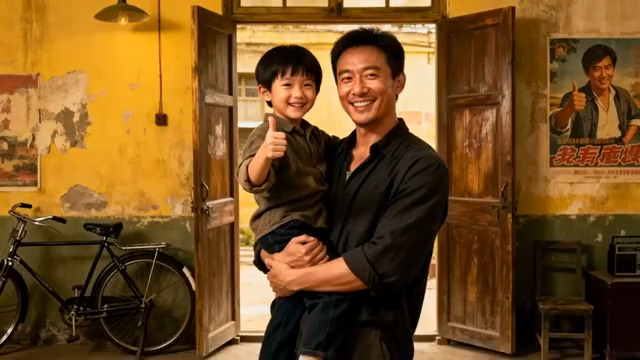  男人怀抱男孩室内温馨场景1942#横屏 	 -