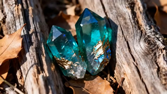  木背景上的绿色水晶特写2502#横屏 	 